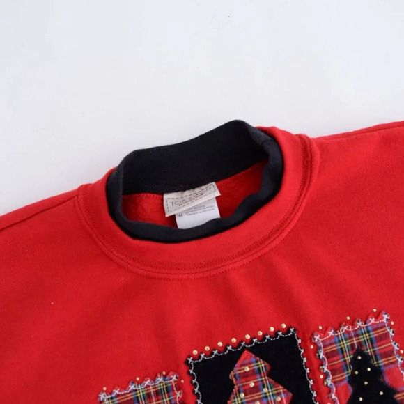 Vintage 90's Top Stitch By Morning Sun Red Christmas Tree Crewneck Sweater Med - Picture 10 of 13